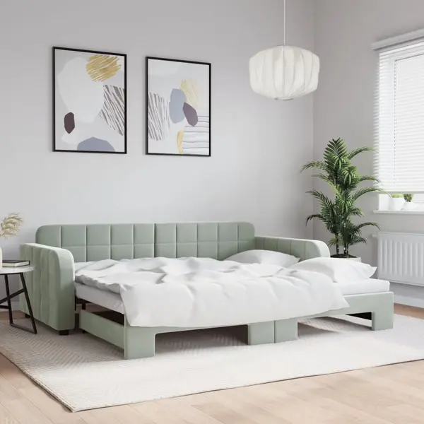 Gossi pat de zi cu extensie, gri deschis, 90x190 cm, catifea