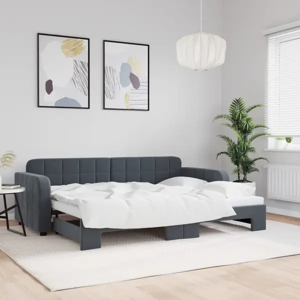 Gossi pat de zi cu extensie, gri inchis, 80x200 cm, catifea