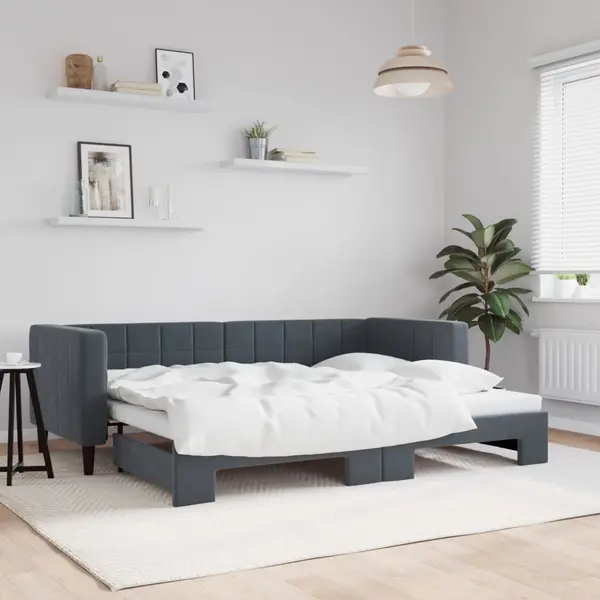 Gossi pat de zi cu extensie, gri inchis, 80x200 cm, catifea