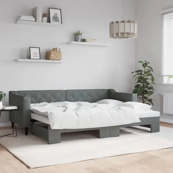 Gossi pat de zi cu extensie, gri inchis, 80x200 cm, textil