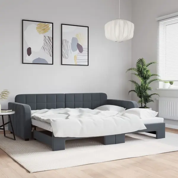 Gossi pat de zi cu extensie, gri inchis, 90x200 cm, catifea