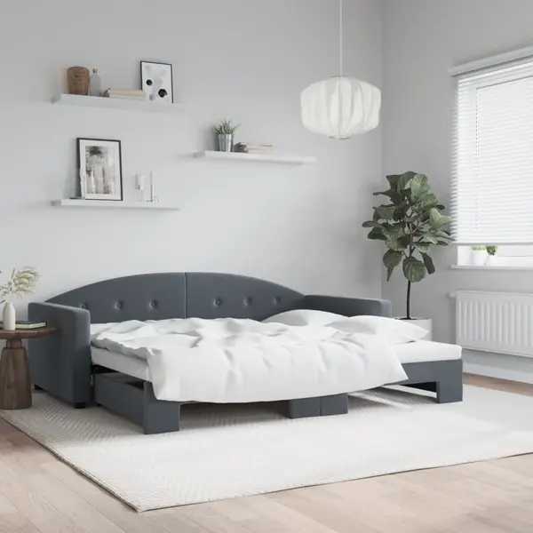 Gossi pat de zi cu extensie, gri inchis, 90x200 cm, catifea