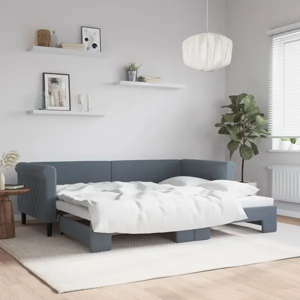 Gossi pat de zi cu extensie, gri inchis, 90x200 cm, catifea