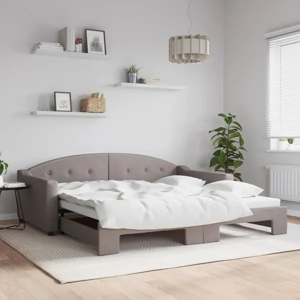 Gossi pat de zi cu extensie, gri taupe, 100x200 cm, textil