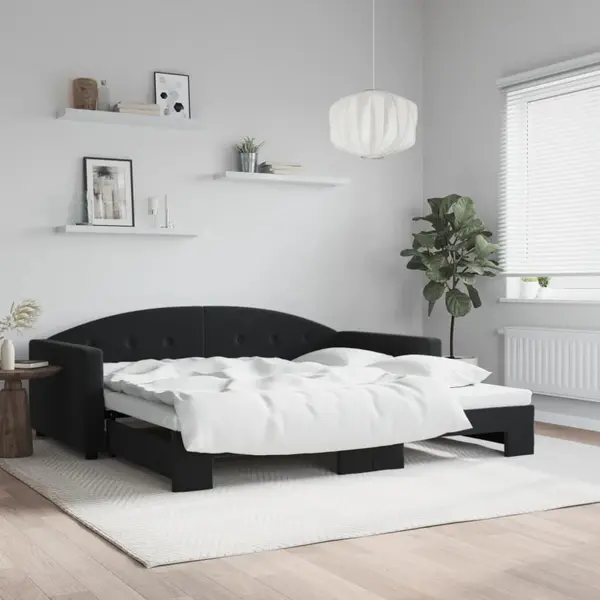 Gossi pat de zi cu extensie, negru, 100x200 cm, catifea