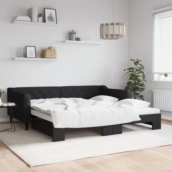 Gossi pat de zi cu extensie, negru, 100x200 cm, textil