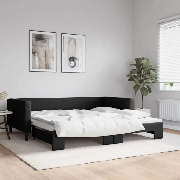 Gossi pat de zi cu extensie, negru, 100x200 cm, textil