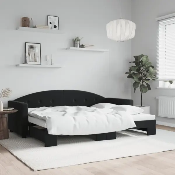 Gossi pat de zi cu extensie, negru, 80x200 cm, catifea