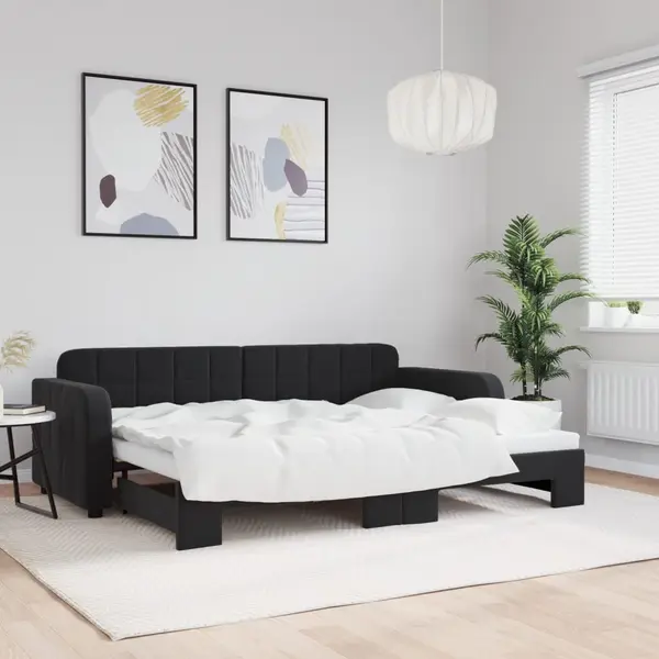 Gossi pat de zi cu extensie, negru, 80x200 cm, catifea