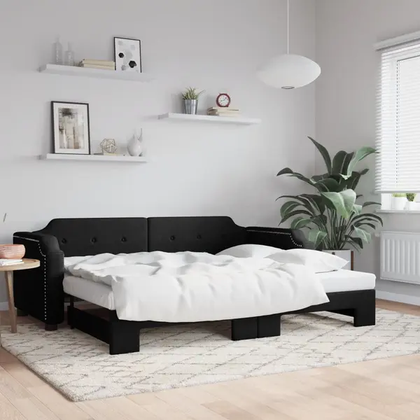 Gossi pat de zi cu extensie, negru, 80x200 cm, textil