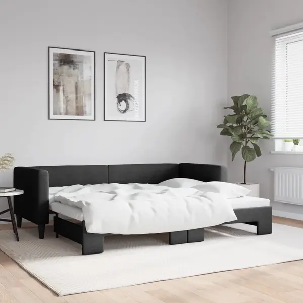 Gossi pat de zi cu extensie, negru, 80x200 cm, textil