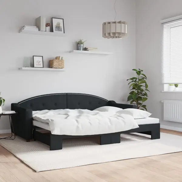 Gossi pat de zi cu extensie, negru, 80x200 cm, textil
