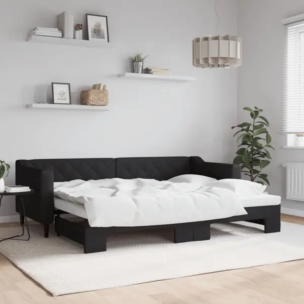 Gossi pat de zi cu extensie, negru, 80x200 cm, textil