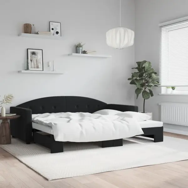 Gossi pat de zi cu extensie, negru, 90x190 cm, catifea