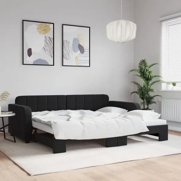 Gossi pat de zi cu extensie, negru, 90x190 cm, catifea