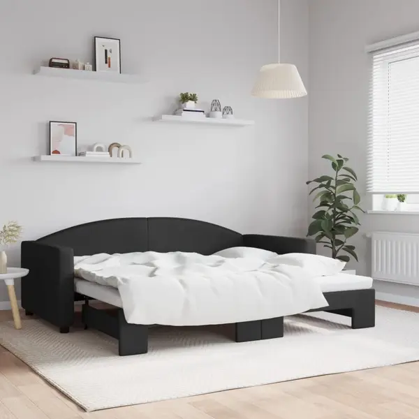 Gossi pat de zi cu extensie, negru, 90x190 cm, textil