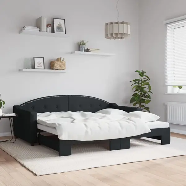 Gossi pat de zi cu extensie, negru, 90x190 cm, textil