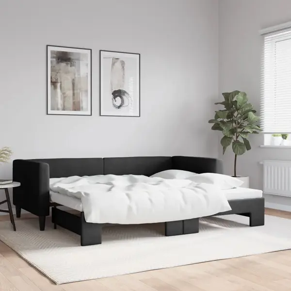 Gossi pat de zi cu extensie, negru, 90x190 cm, textil