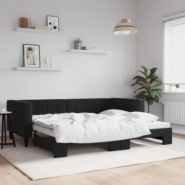 Gossi pat de zi cu extensie, negru, 90x200 cm, catifea