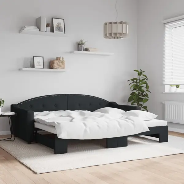 Gossi pat de zi cu extensie, negru, 90x200 cm, textil