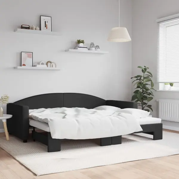 Gossi pat de zi cu extensie, negru, 90x200 cm, textil