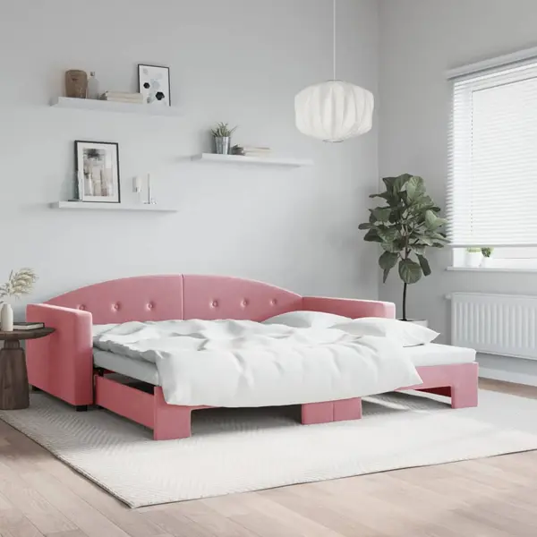 Gossi pat de zi cu extensie, roz, 100x200 cm, catifea
