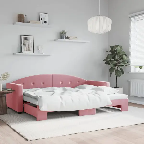 Gossi pat de zi cu extensie, roz, 80x200 cm, catifea