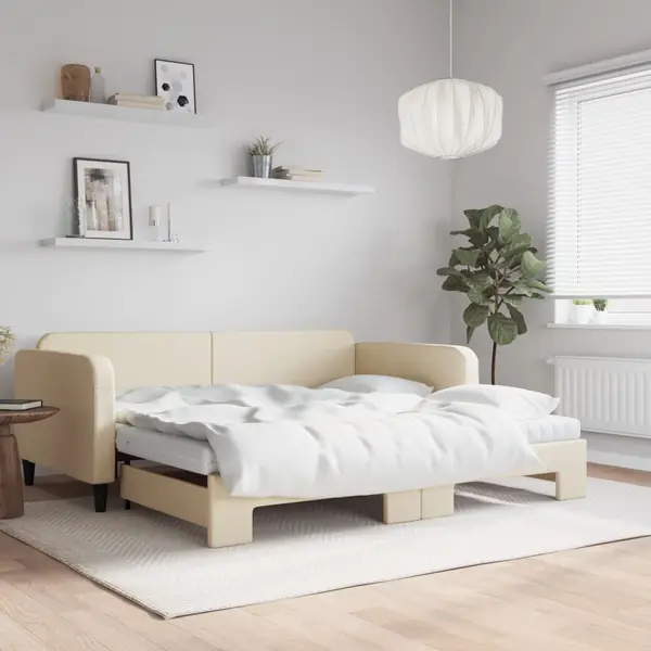 Gossi pat de zi cu extensie si saltele, crem, 100x200 cm, textil