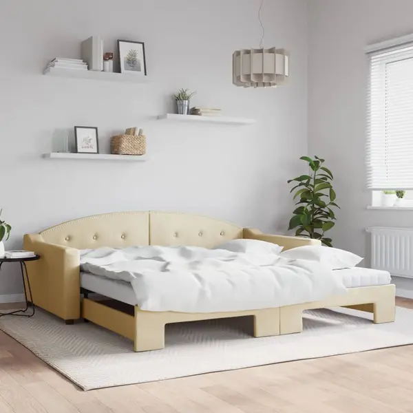 Gossi pat de zi cu extensie si saltele, crem, 100x200 cm, textil