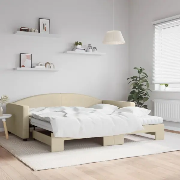 Gossi pat de zi cu extensie si saltele, crem, 100x200 cm, textil