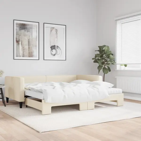 Gossi pat de zi cu extensie si saltele, crem, 100x200 cm, textil