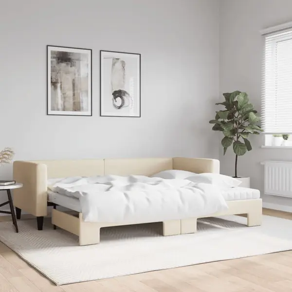 Gossi pat de zi cu extensie si saltele, crem, 80x200 cm, textil
