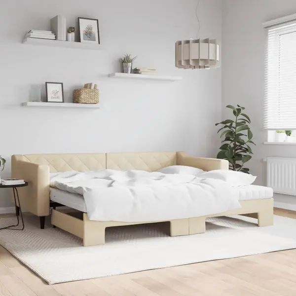 Gossi pat de zi cu extensie si saltele, crem, 90x200 cm, textil