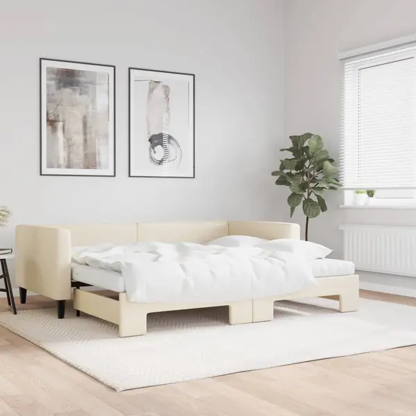 Gossi pat de zi cu extensie si saltele, crem, 90x200 cm, textil