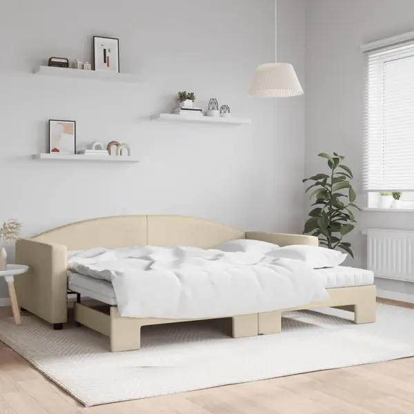 Gossi pat de zi cu extensie si saltele, crem, 90x200 cm, textil