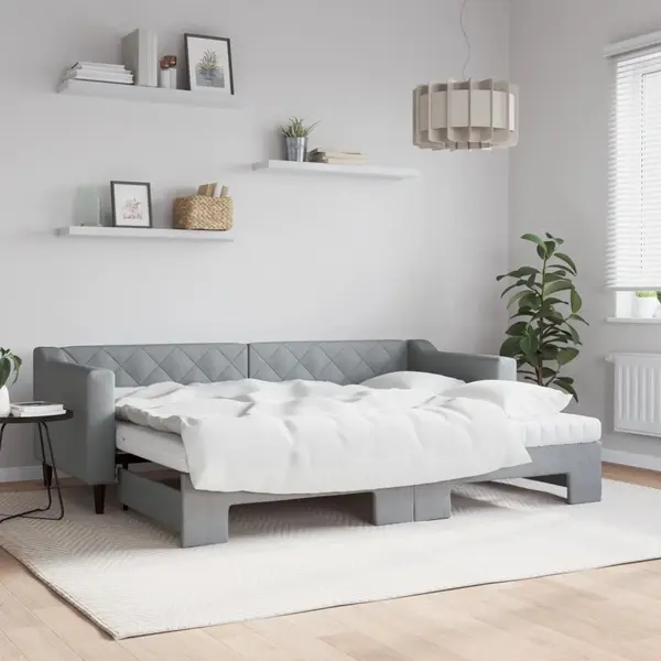 Gossi pat de zi cu extensie si saltele, gri deschis, 80x200 cm textil