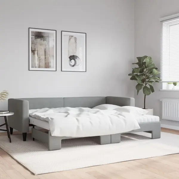 Gossi pat de zi cu extensie si saltele, gri deschis, 80x200 cm textil