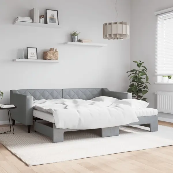 Gossi pat de zi cu extensie si saltele, gri deschis 90x190 cm textil