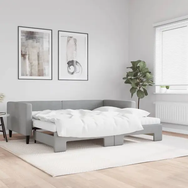Gossi pat de zi cu extensie si saltele, gri deschis 90x200 cm textil
