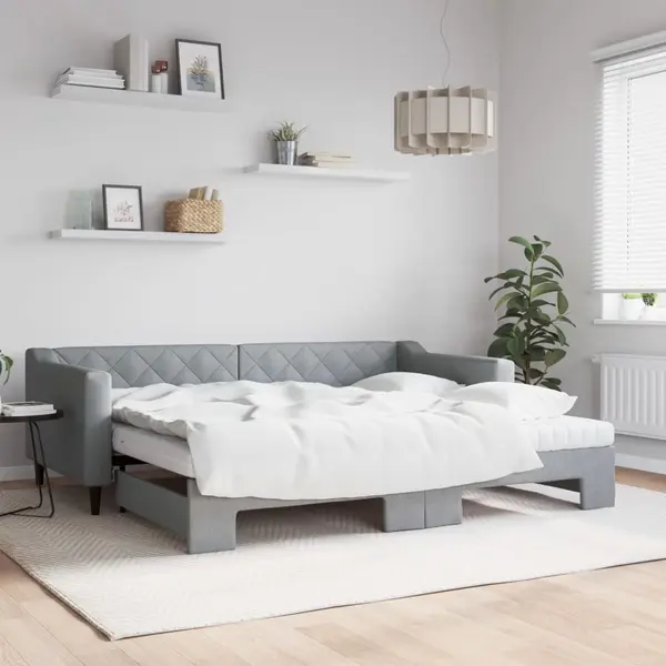 Gossi pat de zi cu extensie si saltele, gri deschis 90x200 cm textil
