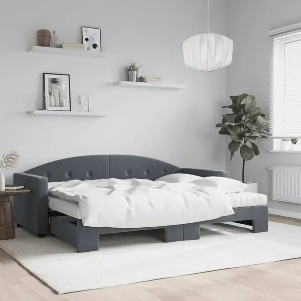 Gossi pat de zi cu extensie si saltele gri inchis 80x200 cm catifea