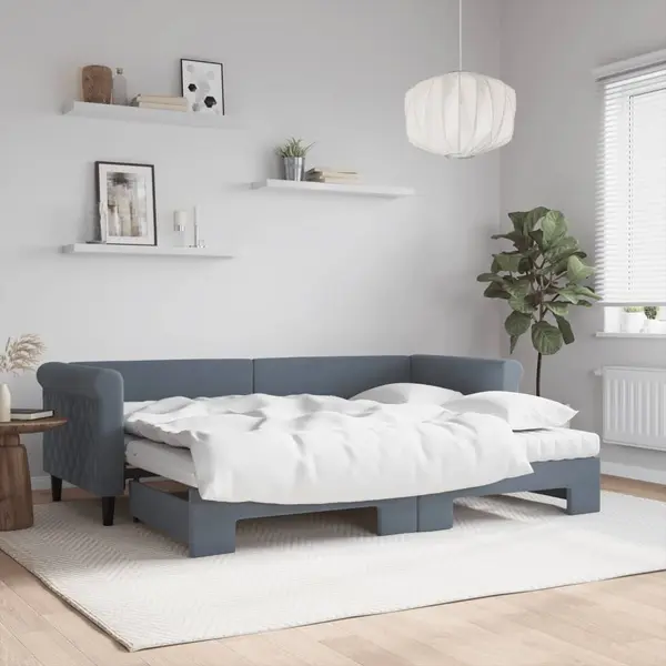 Gossi pat de zi cu extensie si saltele gri inchis 80x200 cm catifea