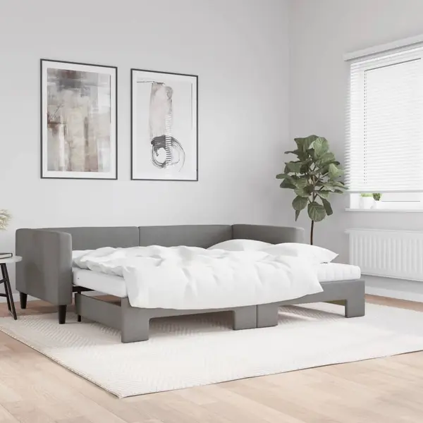 Gossi pat de zi cu extensie si saltele, gri inchis, 90x200 cm, textil