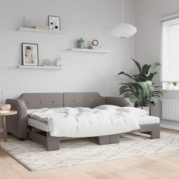 Gossi pat de zi cu extensie si saltele, gri taupe, 100x200 cm, textil