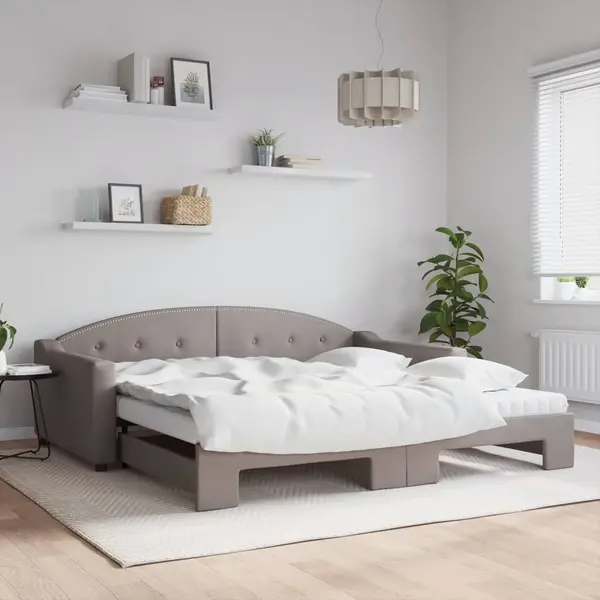 Gossi pat de zi cu extensie si saltele, gri taupe, 100x200 cm, textil