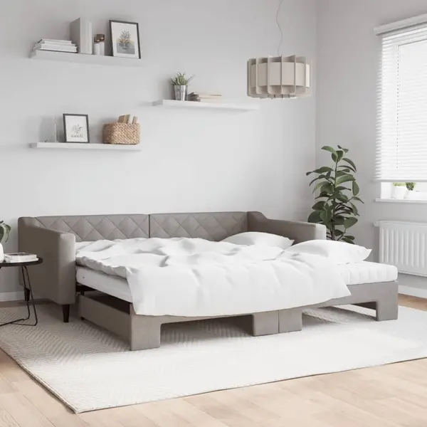 Gossi pat de zi cu extensie si saltele, gri taupe, 100x200 cm, textil