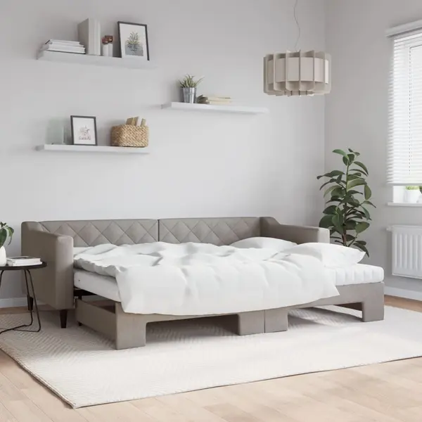 Gossi pat de zi cu extensie si saltele, gri taupe, 80x200 cm, textil