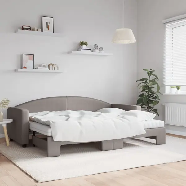 Gossi pat de zi cu extensie si saltele, gri taupe, 80x200 cm, textil