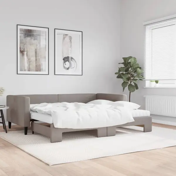 Gossi pat de zi cu extensie si saltele, gri taupe, 90x200 cm, textil