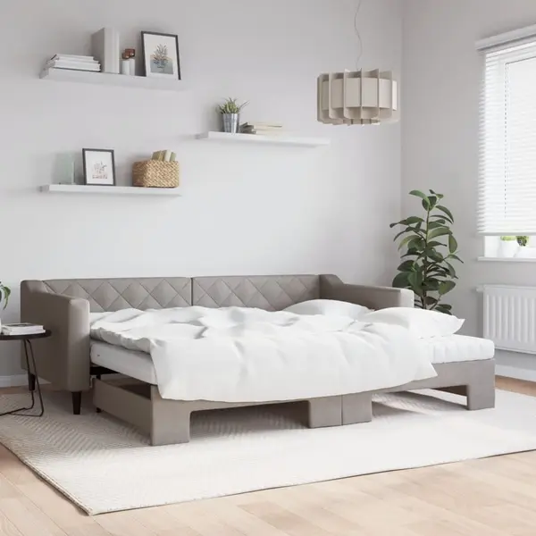 Gossi pat de zi cu extensie si saltele, gri taupe, 90x200 cm, textil